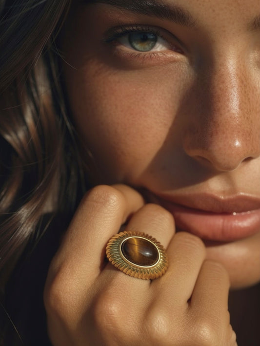 Carved Tiger's eye Open Ring