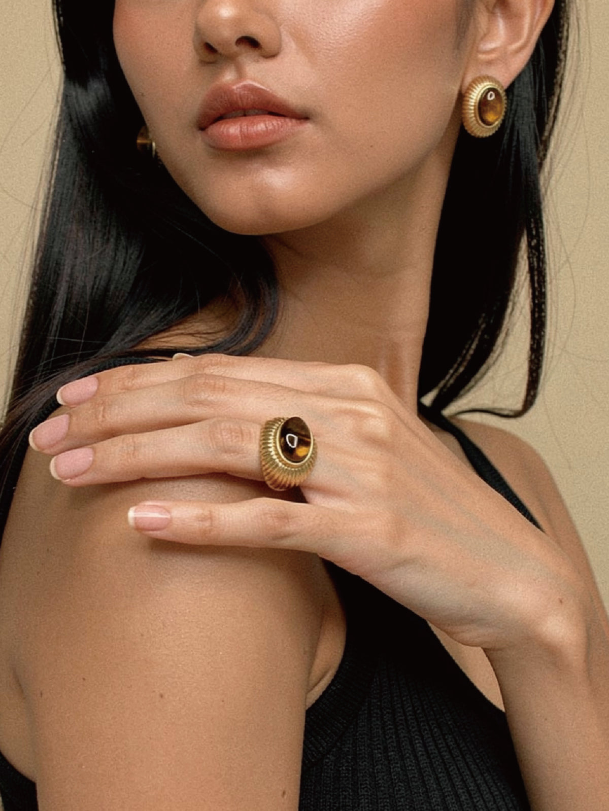 Carved Tiger's Eye Stud Earrings