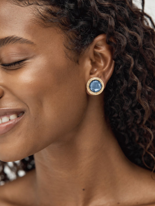 Round Blue Tone Stud Earrings