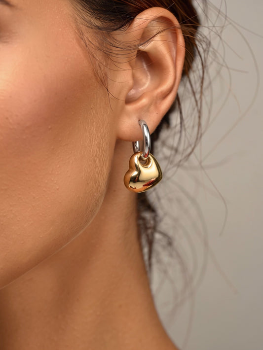 Heart Drop Hoop Earrings