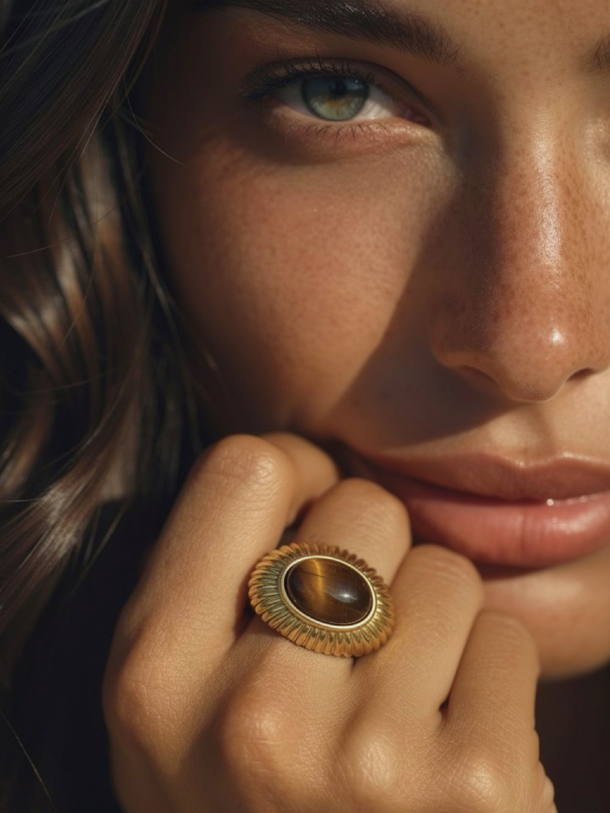 Carved Tiger's eye Open Ring