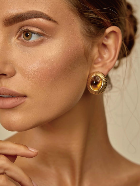 Carved Tiger's Eye Stud Earrings