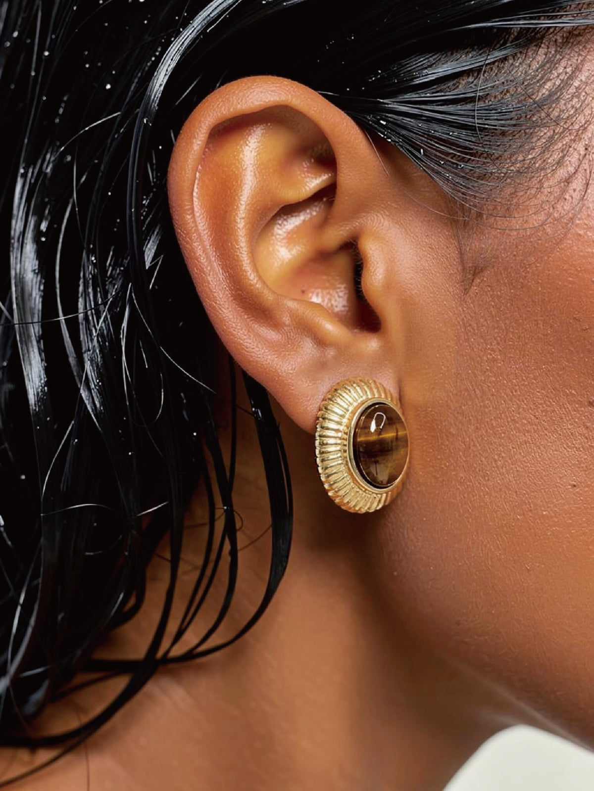 Carved Tiger's Eye Stud Earrings