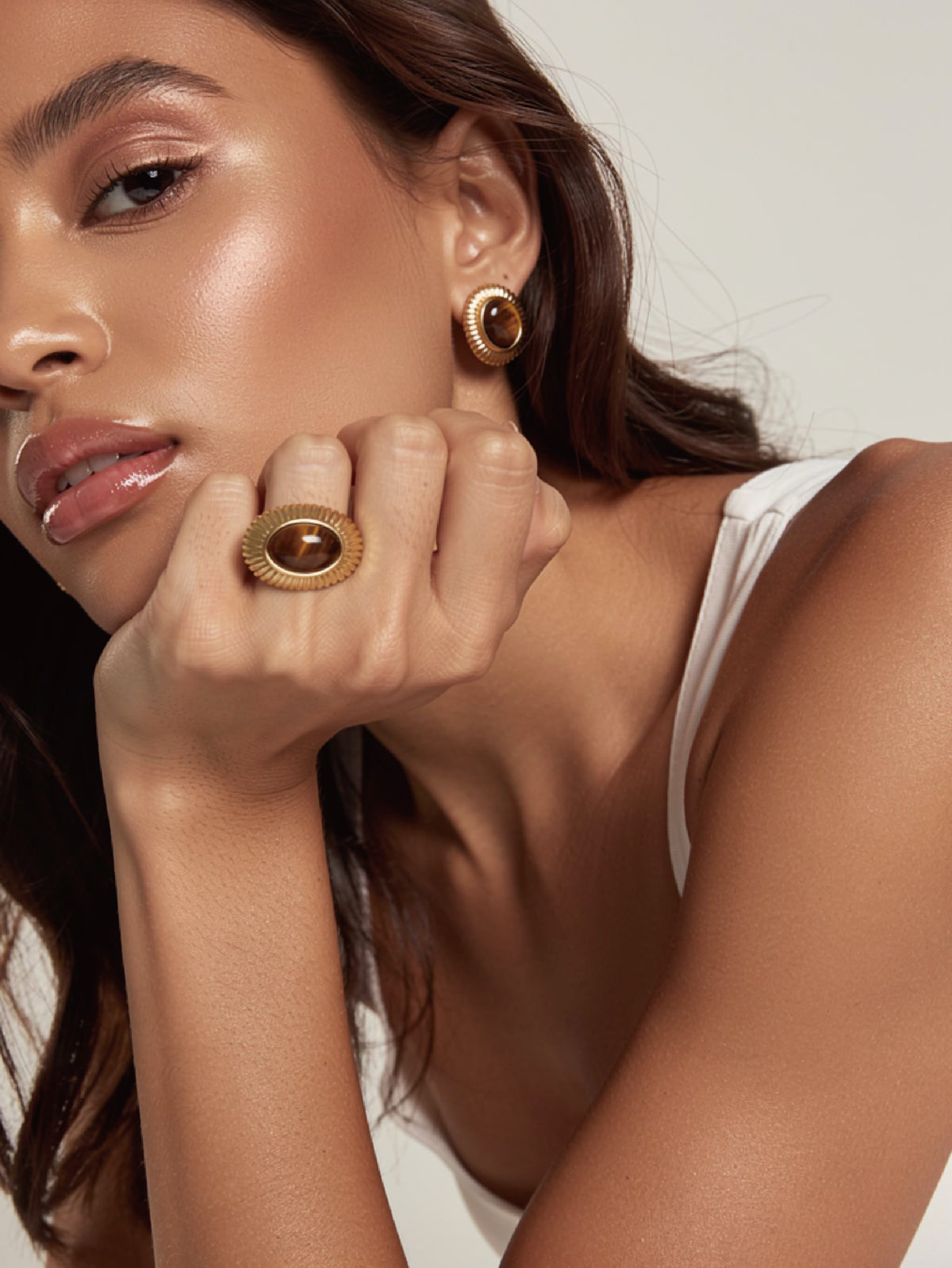 Carved Tiger's Eye Stud Earrings