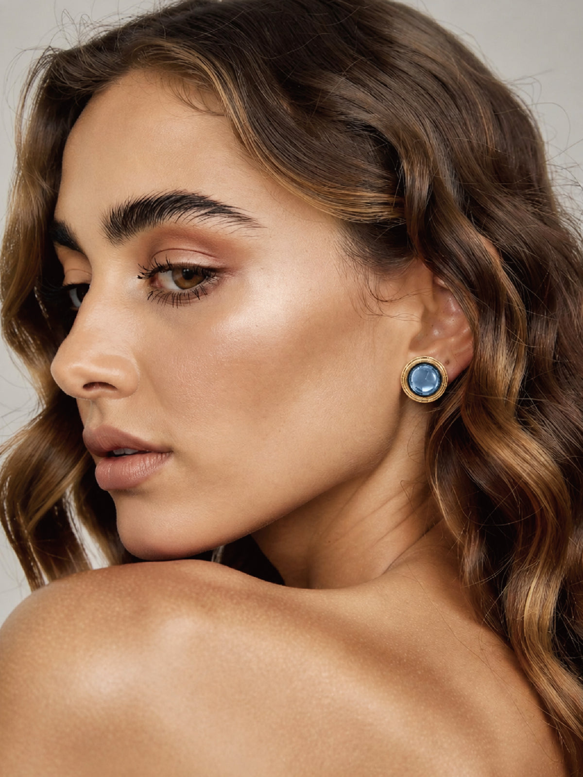 Round Blue Tone Stud Earrings