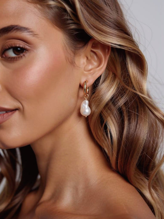 Pearl Charm Hoop Earrings