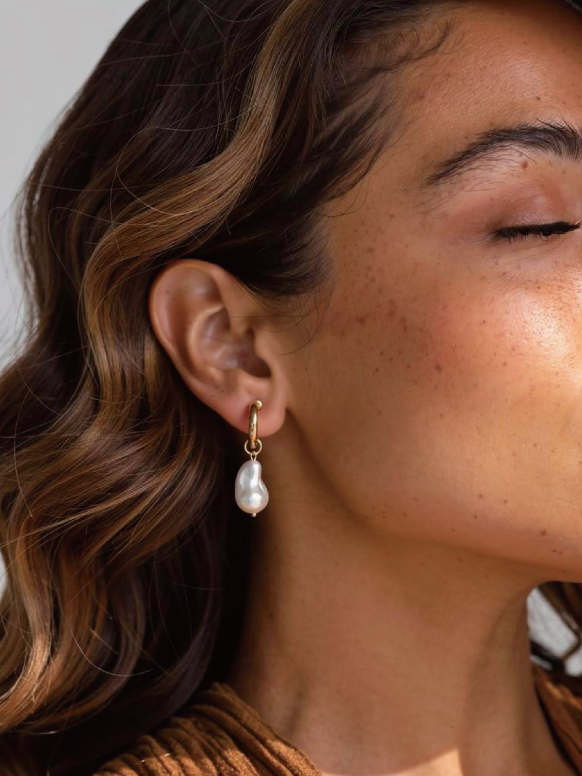 Pearl Charm Hoop Earrings